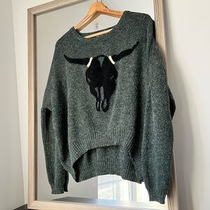 Green Fabrik Western Sweater with Bull Skull